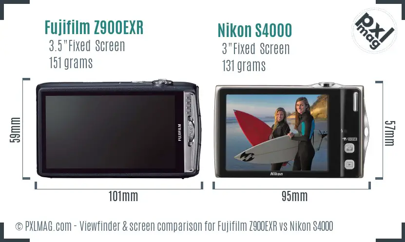 Fujifilm Z900EXR vs Nikon S4000 Screen and Viewfinder comparison