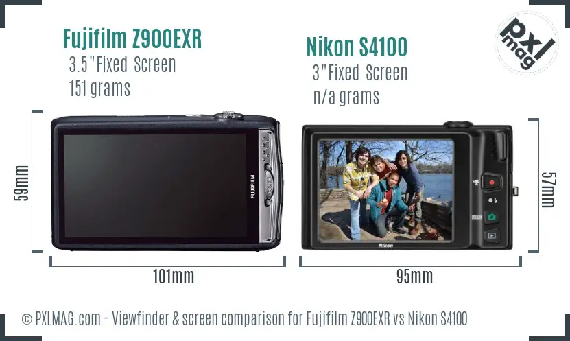 Fujifilm Z900EXR vs Nikon S4100 Screen and Viewfinder comparison