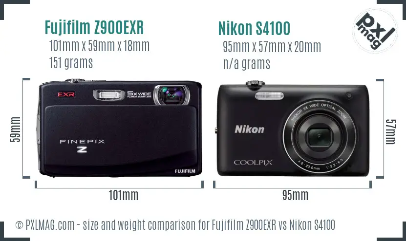 Fujifilm Z900EXR vs Nikon S4100 size comparison