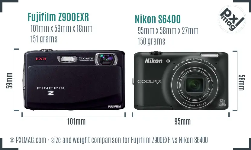Fujifilm Z900EXR vs Nikon S6400 size comparison Fujifilm Z900EXR vs Nikon S6400 size comparison