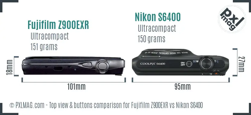 Fujifilm Z900EXR vs Nikon S6400 top view buttons comparison Fujifilm Z900EXR vs Nikon S6400 top view buttons comparison