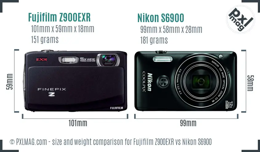 Fujifilm Z900EXR vs Nikon S6900 size comparison