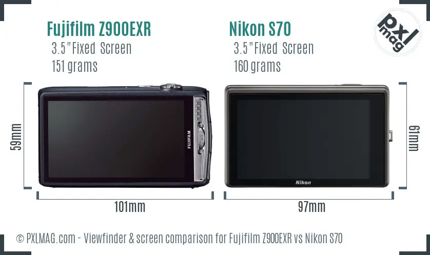 Fujifilm Z900EXR vs Nikon S70 Screen and Viewfinder comparison