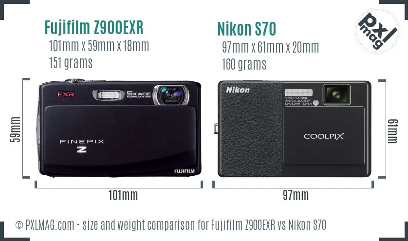 Fujifilm Z900EXR vs Nikon S70 size comparison