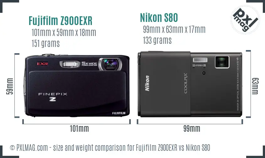 Fujifilm Z900EXR vs Nikon S80 size comparison Fujifilm Z900EXR vs Nikon S80 size comparison