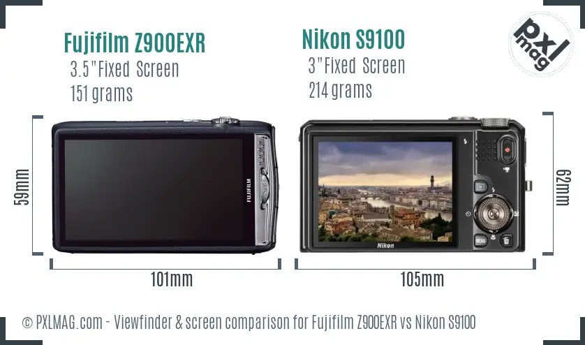 Fujifilm Z900EXR vs Nikon S9100 Screen and Viewfinder comparison