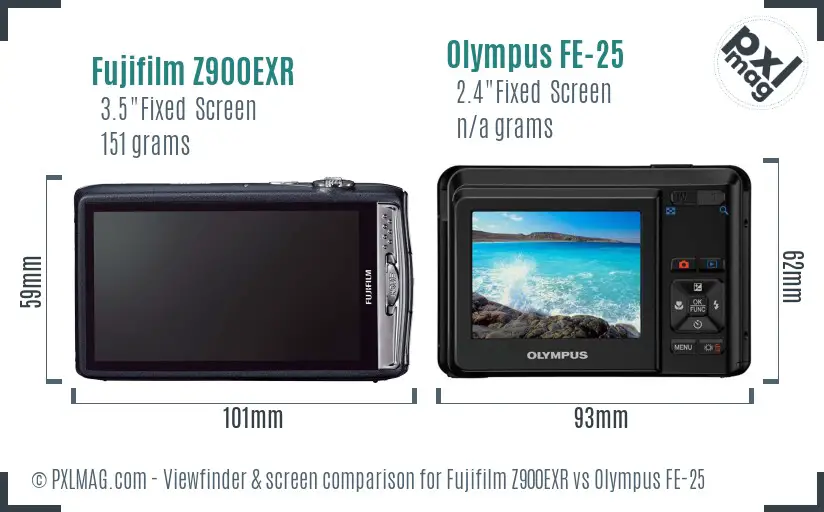 Fujifilm Z900EXR vs Olympus FE-25 Screen and Viewfinder comparison