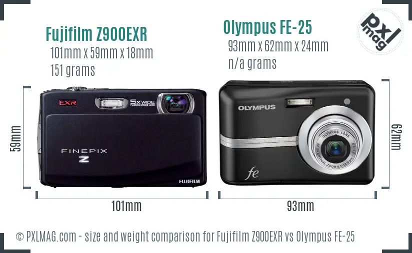 Fujifilm Z900EXR vs Olympus FE-25 size comparison