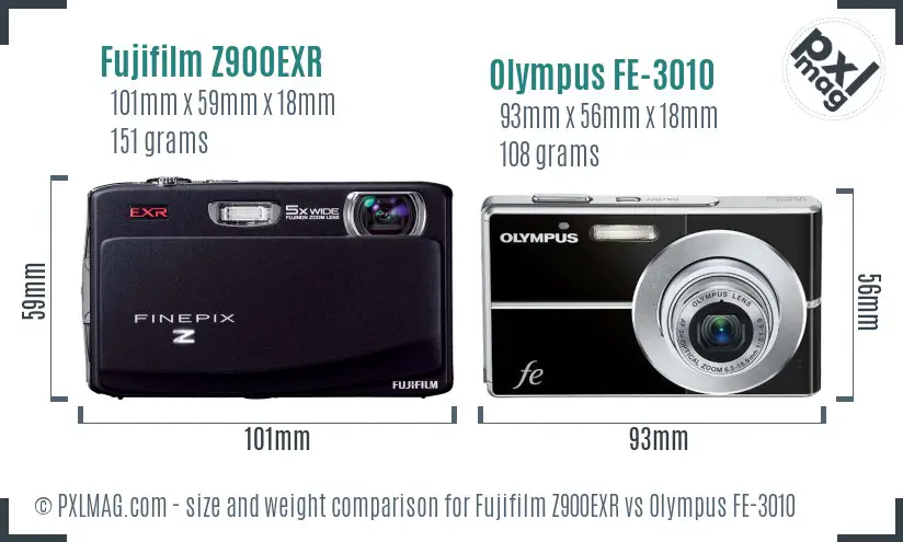 Fujifilm Z900EXR vs Olympus FE-3010 size comparison