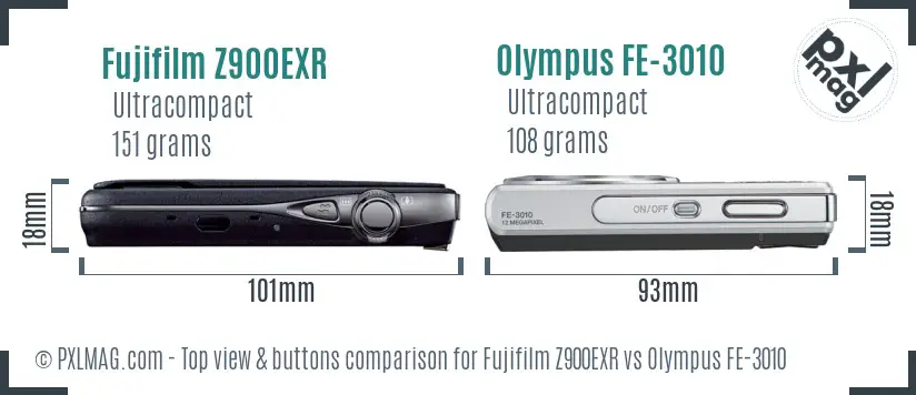 Fujifilm Z900EXR vs Olympus FE-3010 top view buttons comparison