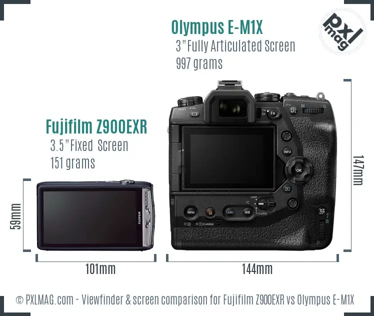 Fujifilm Z900EXR vs Olympus E-M1X Screen and Viewfinder comparison
