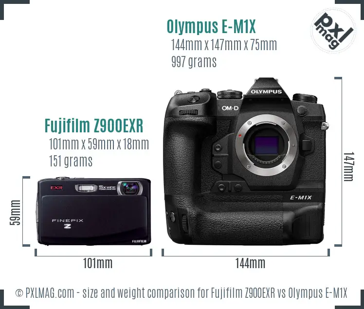 Fujifilm Z900EXR vs Olympus E-M1X size comparison