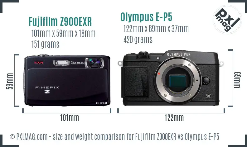 Fujifilm Z900EXR vs Olympus E-P5 size comparison