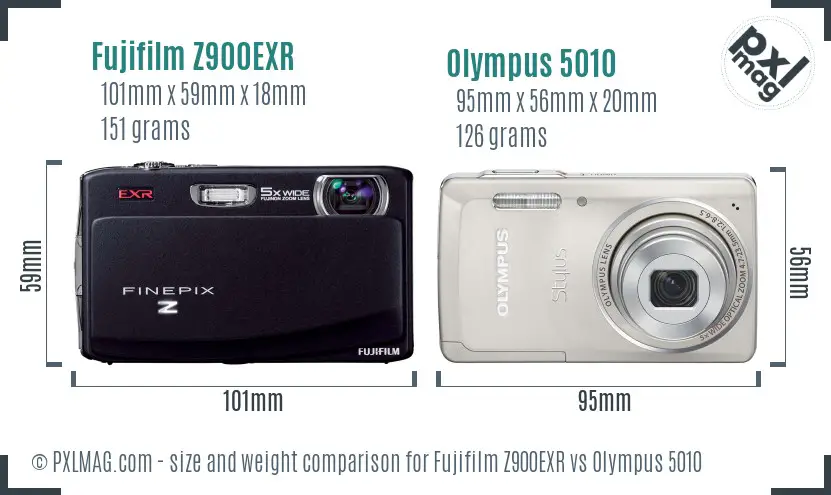 Fujifilm Z900EXR vs Olympus 5010 size comparison