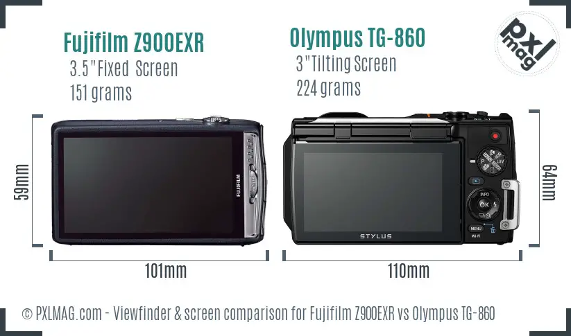 Fujifilm Z900EXR vs Olympus TG-860 Screen and Viewfinder comparison