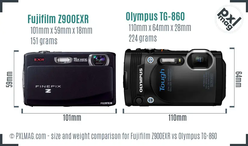 Fujifilm Z900EXR vs Olympus TG-860 size comparison