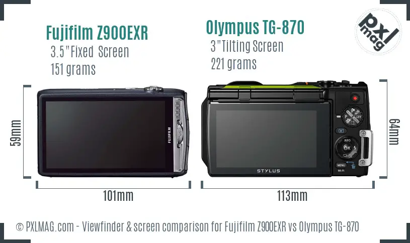 Fujifilm Z900EXR vs Olympus TG-870 Screen and Viewfinder comparison