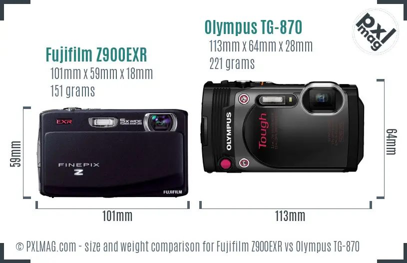Fujifilm Z900EXR vs Olympus TG-870 size comparison