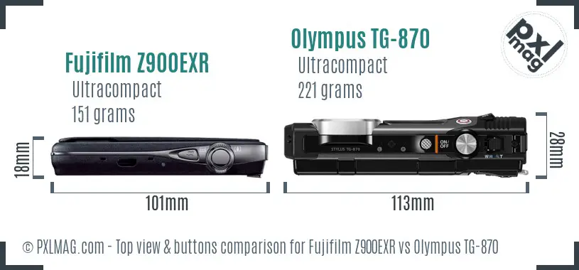 Fujifilm Z900EXR vs Olympus TG-870 top view buttons comparison