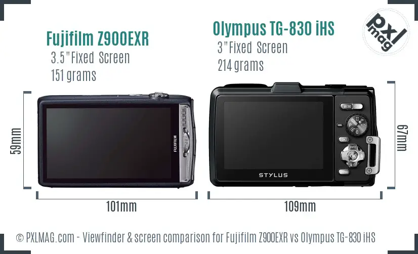 Fujifilm Z900EXR vs Olympus TG-830 iHS Screen and Viewfinder comparison