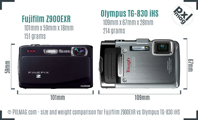 Fujifilm Z900EXR vs Olympus TG-830 iHS size comparison