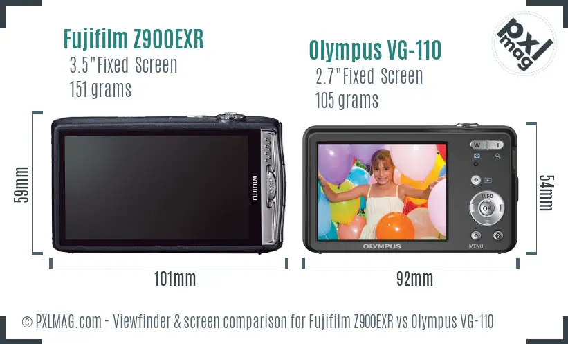 Fujifilm Z900EXR vs Olympus VG-110 Screen and Viewfinder comparison