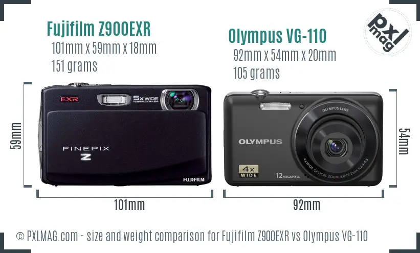 Fujifilm Z900EXR vs Olympus VG-110 size comparison