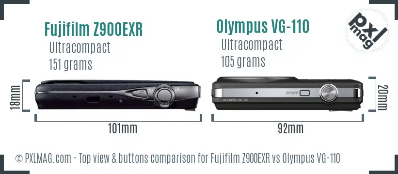 Fujifilm Z900EXR vs Olympus VG-110 top view buttons comparison