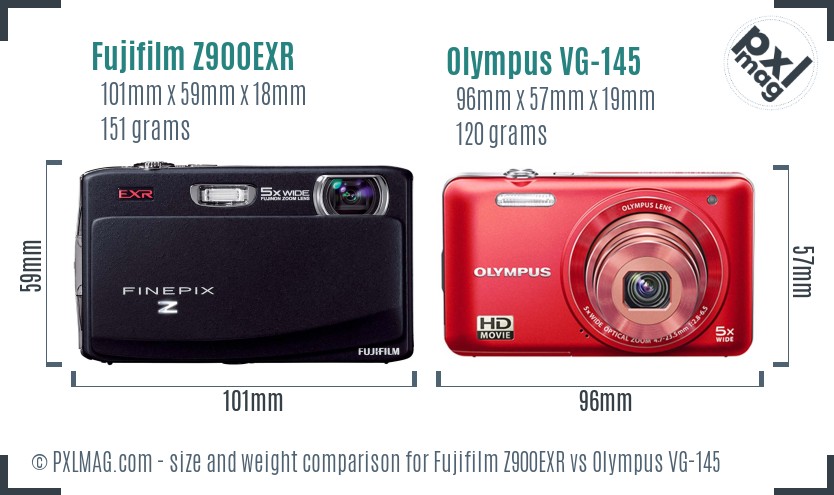 Fujifilm Z900EXR vs Olympus VG-145 size comparison