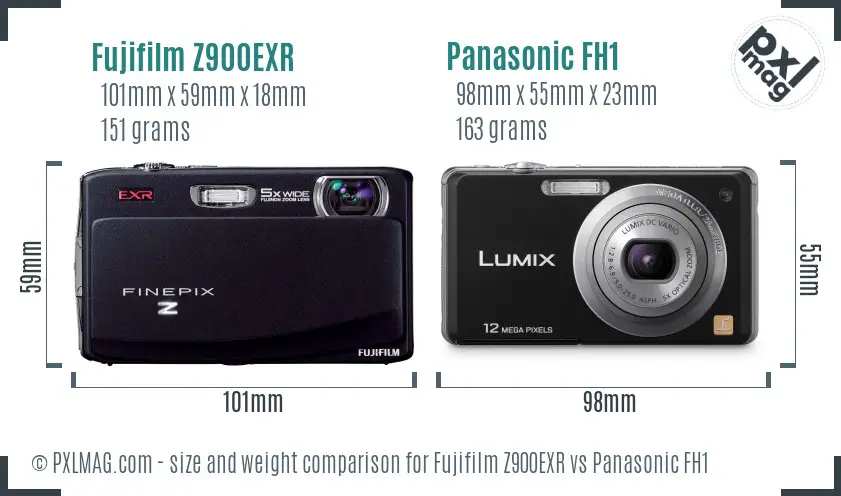 Fujifilm Z900EXR vs Panasonic FH1 size comparison