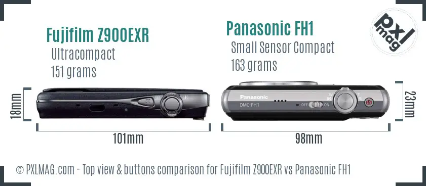 Fujifilm Z900EXR vs Panasonic FH1 top view buttons comparison