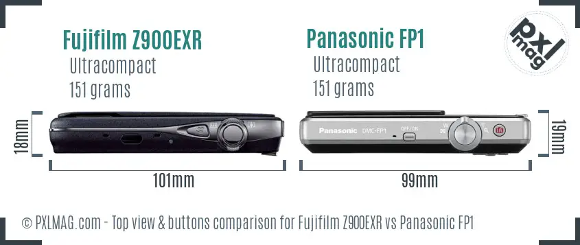 Fujifilm Z900EXR vs Panasonic FP1 top view buttons comparison Fujifilm Z900EXR vs Panasonic FP1 top view buttons comparison