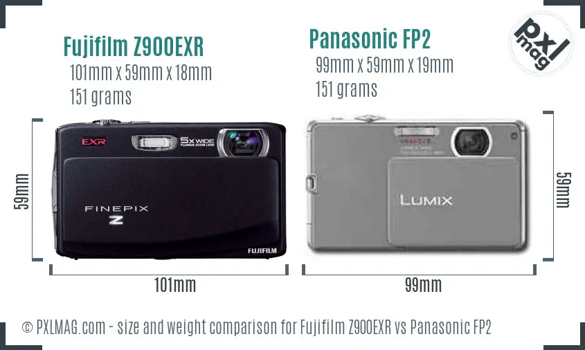 Fujifilm Z900EXR vs Panasonic FP2 size comparison