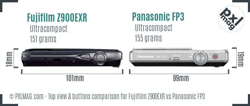 Fujifilm Z900EXR vs Panasonic FP3 top view buttons comparison