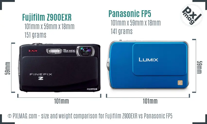 Fujifilm Z900EXR vs Panasonic FP5 size comparison