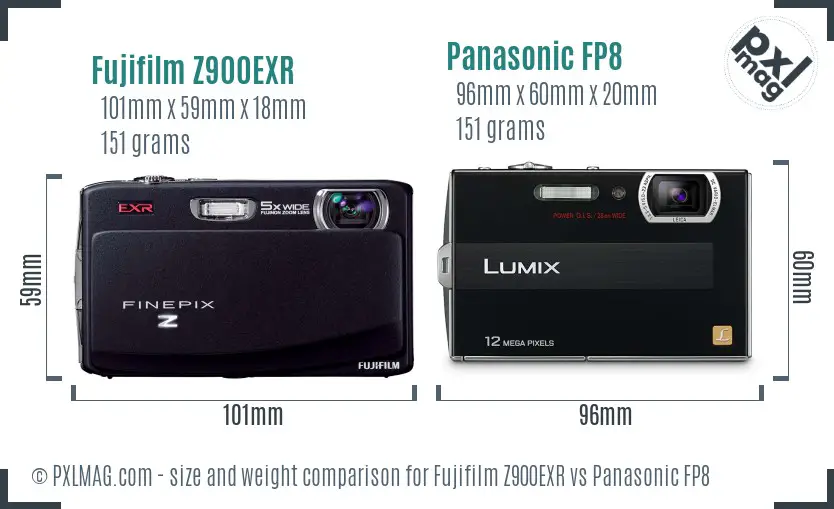 Fujifilm Z900EXR vs Panasonic FP8 size comparison