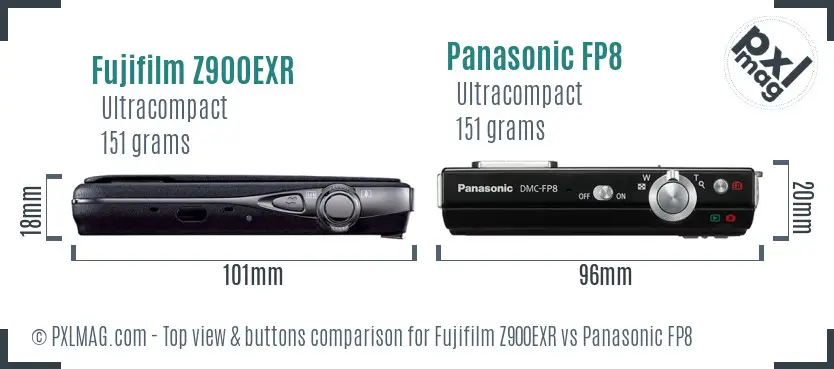 Fujifilm Z900EXR vs Panasonic FP8 top view buttons comparison