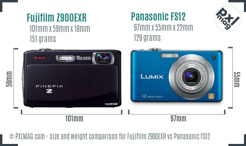 Fujifilm Z900EXR vs Panasonic FS12 size comparison