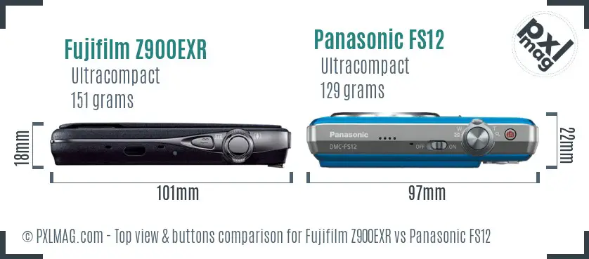 Fujifilm Z900EXR vs Panasonic FS12 top view buttons comparison