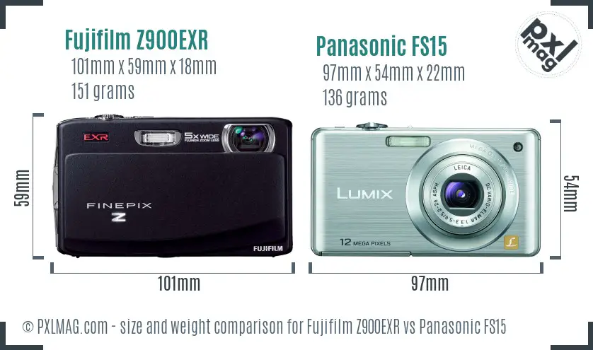 Fujifilm Z900EXR vs Panasonic FS15 size comparison