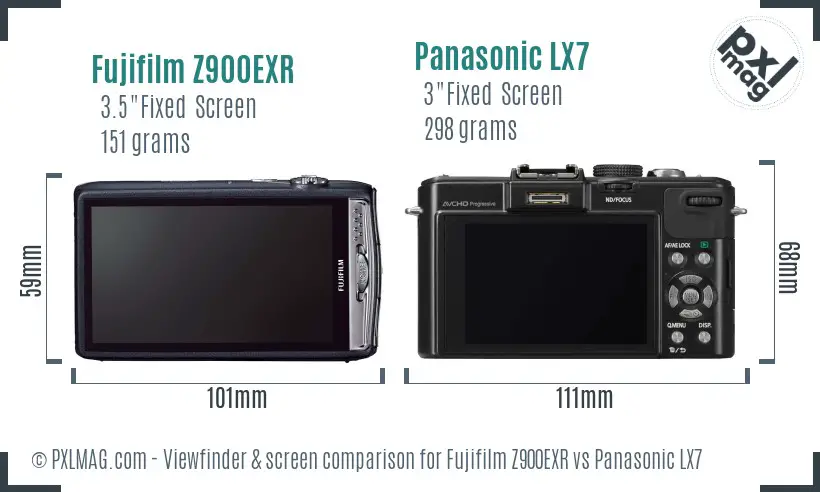 Fujifilm Z900EXR vs Panasonic LX7 Screen and Viewfinder comparison