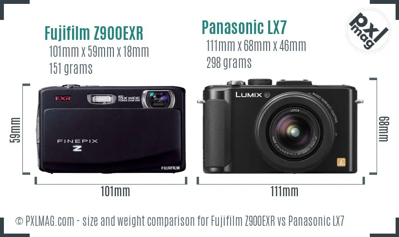 Fujifilm Z900EXR vs Panasonic LX7 size comparison
