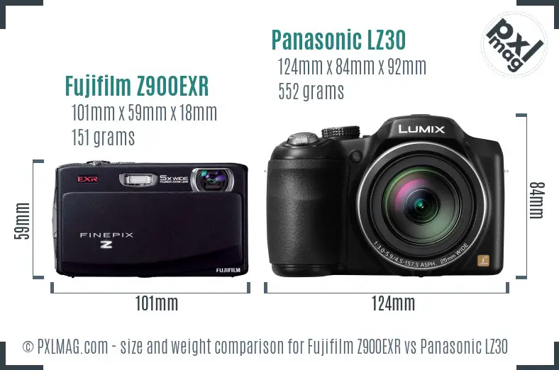 Fujifilm Z900EXR vs Panasonic LZ30 size comparison
