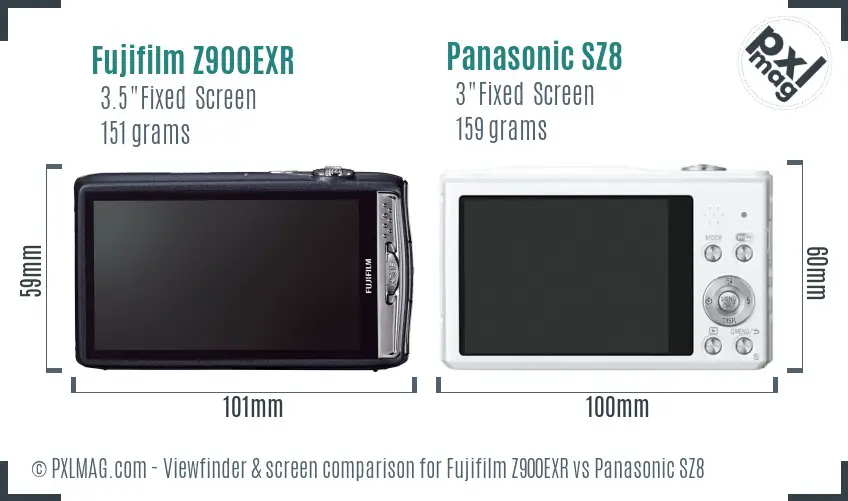 Fujifilm Z900EXR vs Panasonic SZ8 Screen and Viewfinder comparison