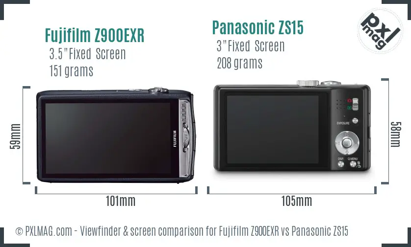Fujifilm Z900EXR vs Panasonic ZS15 Screen and Viewfinder comparison