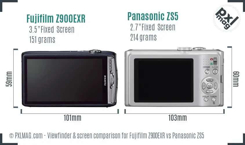 Fujifilm Z900EXR vs Panasonic ZS5 Screen and Viewfinder comparison