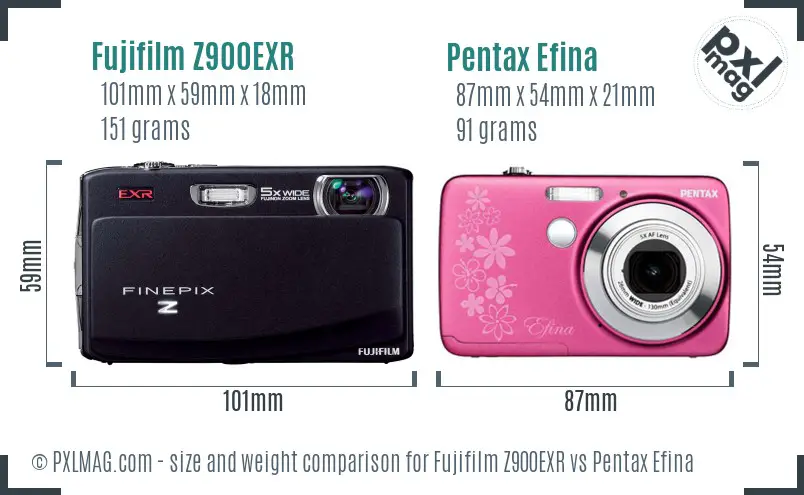 Fujifilm Z900EXR vs Pentax Efina size comparison
