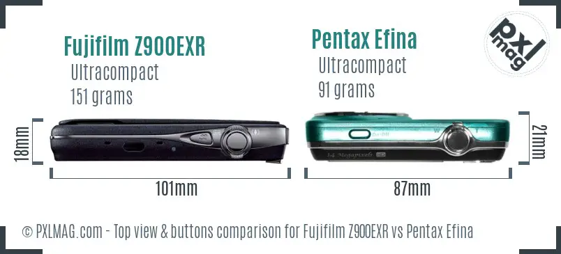 Fujifilm Z900EXR vs Pentax Efina top view buttons comparison