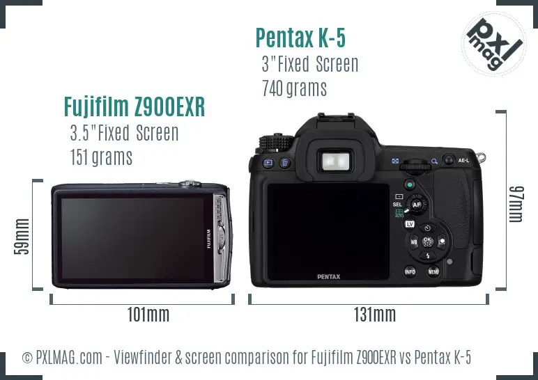 Fujifilm Z900EXR vs Pentax K-5 Screen and Viewfinder comparison