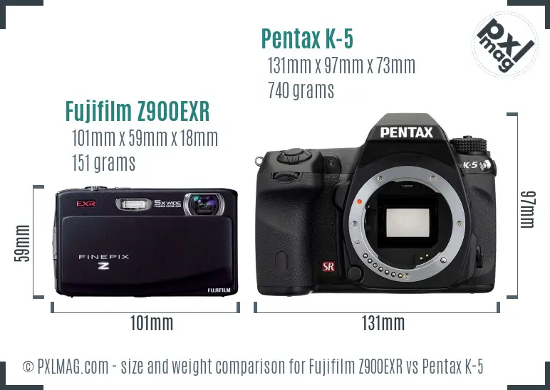 Fujifilm Z900EXR vs Pentax K-5 size comparison
